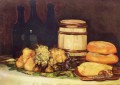 Stillleben mit Früchten Flaschen Brot Francisco de Goya